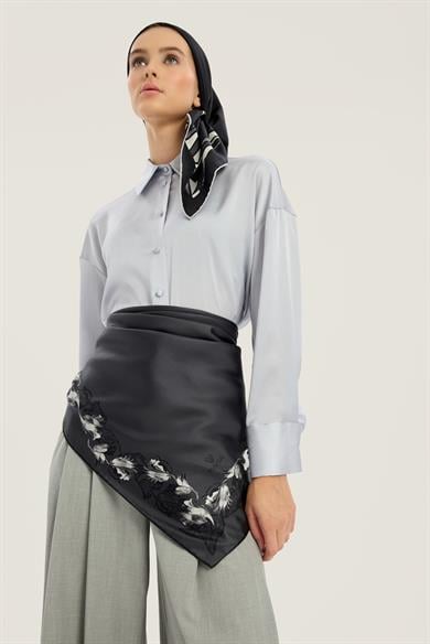 BADE TİVİL İPEK EŞARP 90*90 CM - ANTRASİT