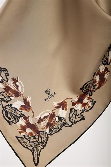 BADE TİVİL İPEK EŞARP 90*90 CM - CAMEL