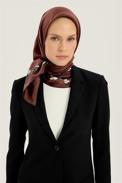 BADE TİVİL İPEK EŞARP 90*90 CM - KAHVERENGİ