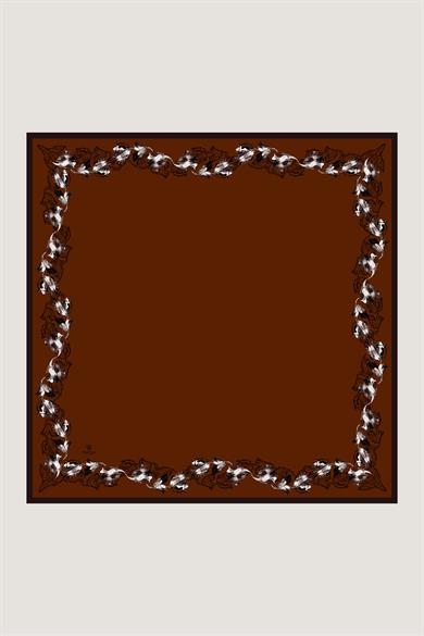 BADE TİVİL İPEK EŞARP 90*90 CM - KAHVERENGİ