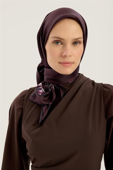 BADE TİVİL İPEK EŞARP 90*90 CM - MÜRDÜM