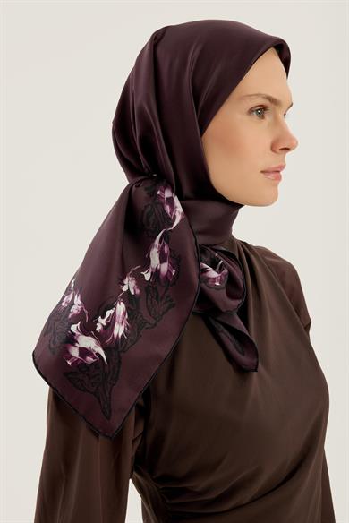 BADE TİVİL İPEK EŞARP 90*90 CM - MÜRDÜM