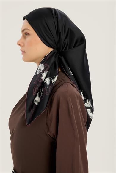 BADE TİVİL İPEK EŞARP 90*90 CM - SİYAH
