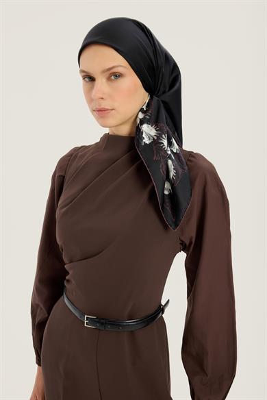 BADE TİVİL İPEK EŞARP 90*90 CM - SİYAH
