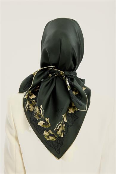 BADE TİVİL İPEK EŞARP 90*90 CM - YEŞİL