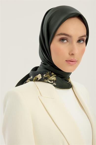BADE TİVİL İPEK EŞARP 90*90 CM - YEŞİL