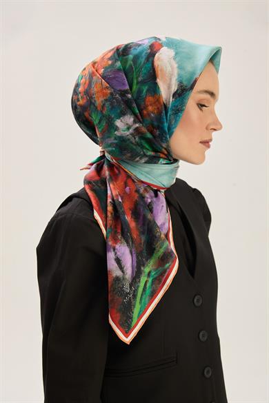BENNE TİVİL İPEK EŞARP 90*90 CM - KAHVERENGİ