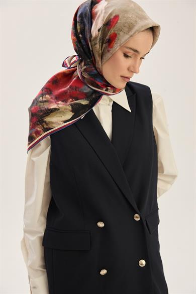 BENNE TİVİL İPEK EŞARP 90*90 CM - MORCİVERT