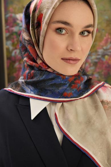 BENNE TİVİL İPEK EŞARP 90*90 CM - MORCİVERT