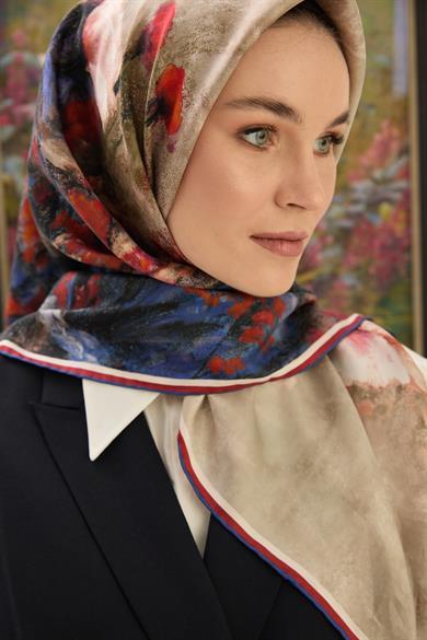 BENNE TİVİL İPEK EŞARP 90*90 CM - MORCİVERT