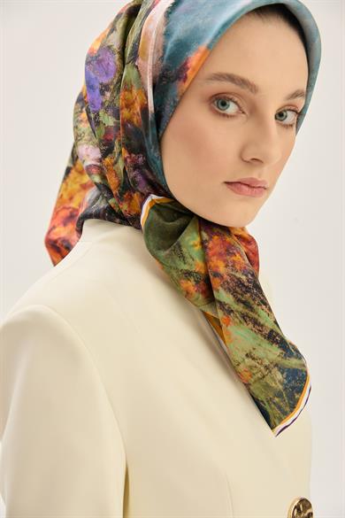 BENNE TİVİL İPEK EŞARP 90*90 CM - TURUNCU