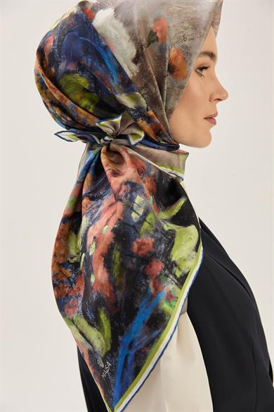 BENNE TİVİL İPEK EŞARP 90*90 CM - YEŞİL