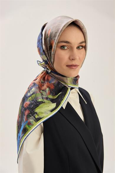 BENNE TİVİL İPEK EŞARP 90*90 CM - YEŞİL