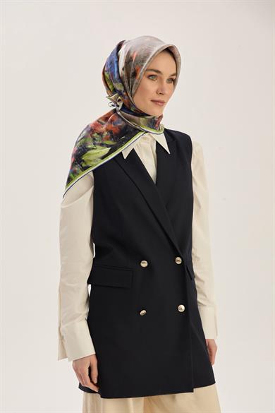 BENNE TİVİL İPEK EŞARP 90*90 CM - YEŞİL