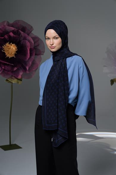 BİRCE KREP İPEK ŞAL 70*190 – LACİVERT