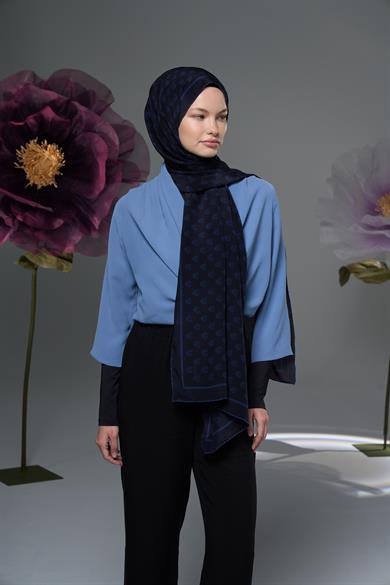 BİRCE KREP İPEK ŞAL 70*190 – LACİVERT