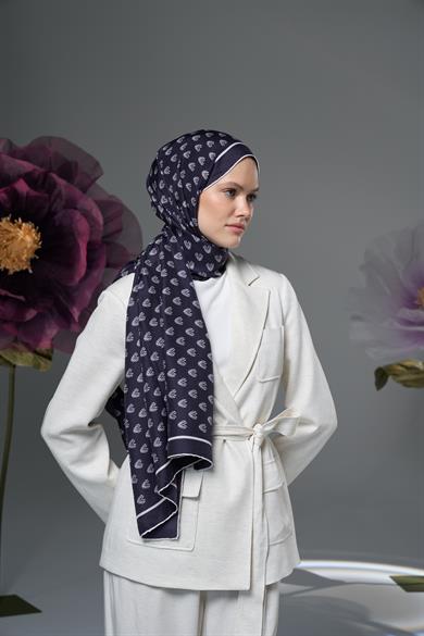 BİRCE PAMUK İPEK ŞAL 70*190 - LACİVERT