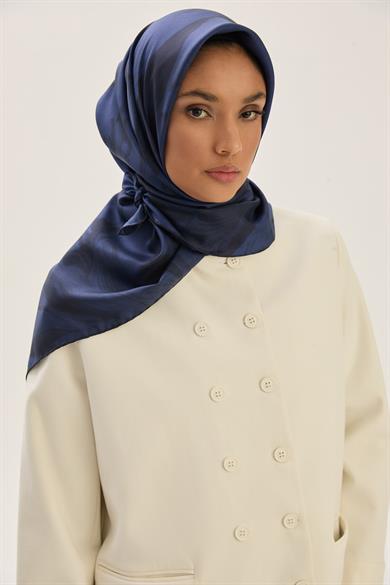 BUĞU MULBERRY İPEK EŞARP 90*90 CM - GECE MAVİSİ