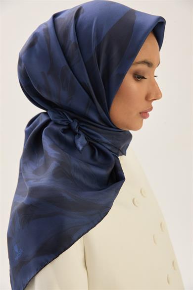 BUĞU MULBERRY İPEK EŞARP 90*90 CM - GECE MAVİSİ