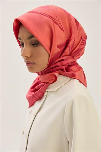 BUĞU MULBERRY İPEK EŞARP 90*90 CM - NAR ÇİÇEĞİ