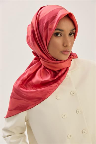 BUĞU MULBERRY İPEK EŞARP 90*90 CM - NAR ÇİÇEĞİ