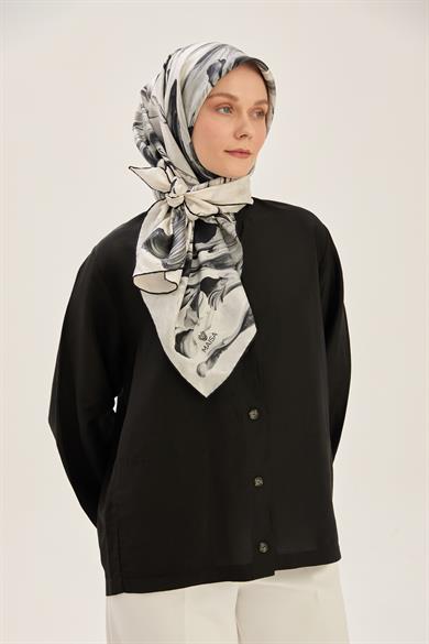 BUĞU MULBERRY İPEK EŞARP 90*90 CM - SİYAH