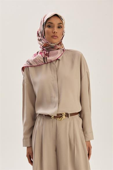 BUĞU MULBERRY İPEK EŞARP 90*90 CM - VİŞNE