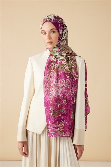 DEM PAMUK İPEK ŞAL 70*190 CM - FUŞYA