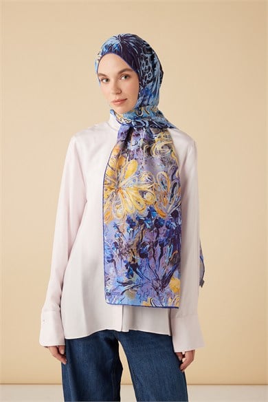 DEM PAMUK İPEK ŞAL 70*190 CM - KOYU MAVİ