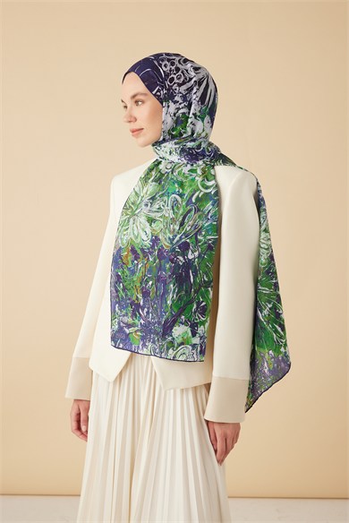 DEM PAMUK İPEK ŞAL 70*190 CM - LACİVERT