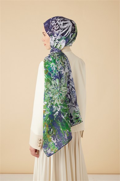 DEM PAMUK İPEK ŞAL 70*190 CM - LACİVERT