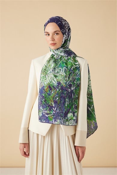 DEM PAMUK İPEK ŞAL 70*190 CM - LACİVERT