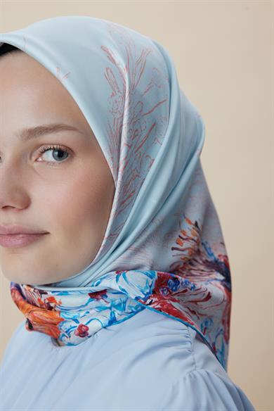 DERİN TİVİL İPEK EŞARP 90*90 CM - MAVİ