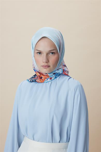 DERİN TİVİL İPEK EŞARP 90*90 CM - MAVİ