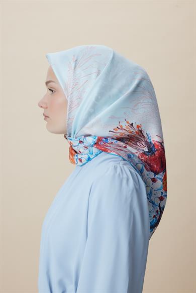 DERİN TİVİL İPEK EŞARP 90*90 CM - MAVİ