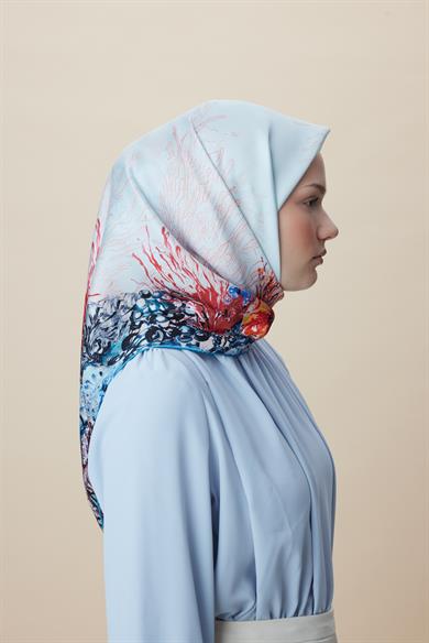 DERİN TİVİL İPEK EŞARP 90*90 CM - MAVİ