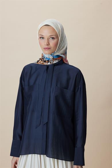 DERİN TİVİL İPEK EŞARP 90*90 CM - YAVRUAĞZI