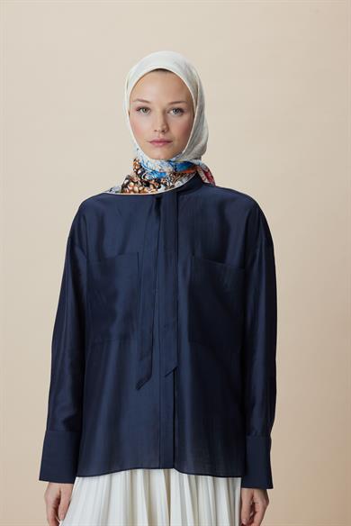 DERİN TİVİL İPEK EŞARP 90*90 CM - YAVRUAĞZI