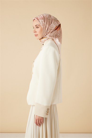 DEVRAN TİVİL İPEK EŞARP 90*90 CM - KREM