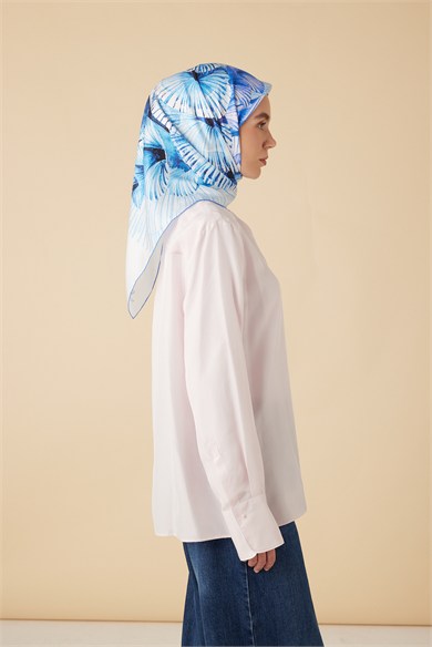 DEVRAN TİVİL İPEK EŞARP 90*90 CM - MAVİ