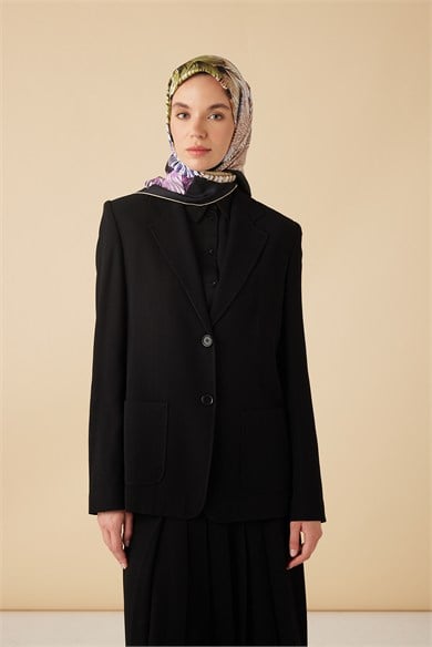 DEVRAN TİVİL İPEK EŞARP 90*90 CM - SİYAH