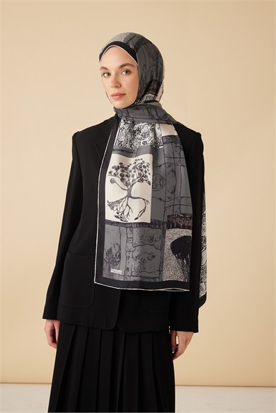 DİDAR MULBERRY İPEK ŞAL 70*190 CM - GRİ