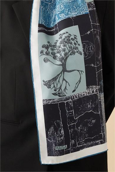 DİDAR MULBERRY İPEK ŞAL 70*190 CM - LACİVERT