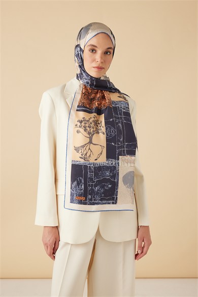 DİDAR MULBERRY İPEK ŞAL 70*190 CM - MAVİ