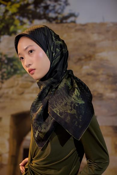 DİDE MULBERRY İPEK EŞARP 90*90 CM - KOYU YEŞİL