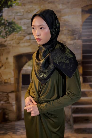 DİDE MULBERRY İPEK EŞARP 90*90 CM - KOYU YEŞİL