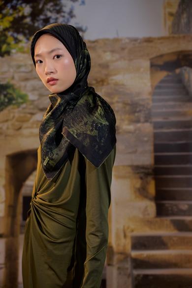 DİDE MULBERRY İPEK EŞARP 90*90 CM - KOYU YEŞİL