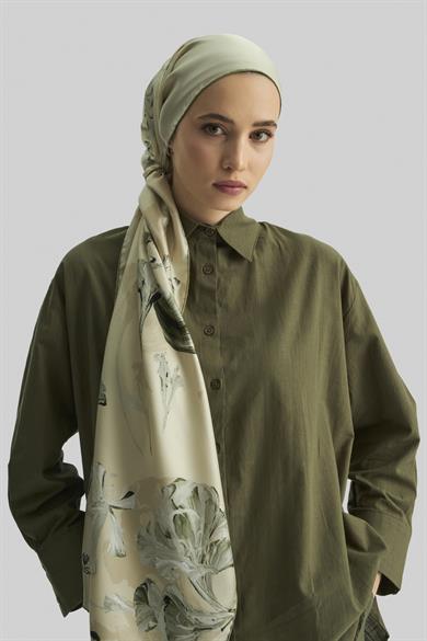 EFLİN MULBERRY İPEK ŞAL 70*190 CM - YAĞ YEŞİLİ