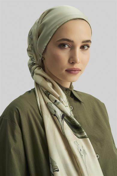 EFLİN MULBERRY İPEK ŞAL 70*190 CM - YAĞ YEŞİLİ