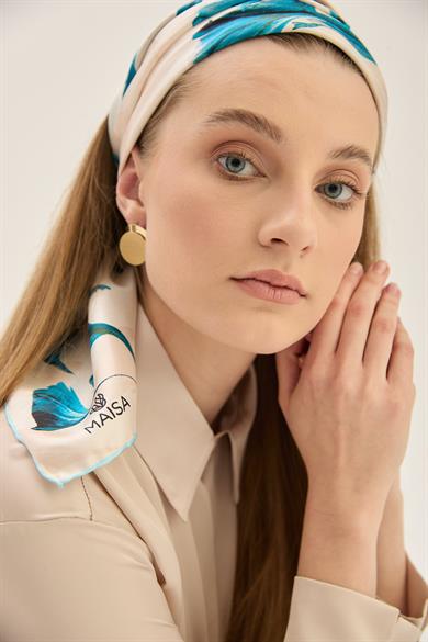 EFLİN TİVİL İPEK EŞARP 90*90 CM - AÇIK BEJ